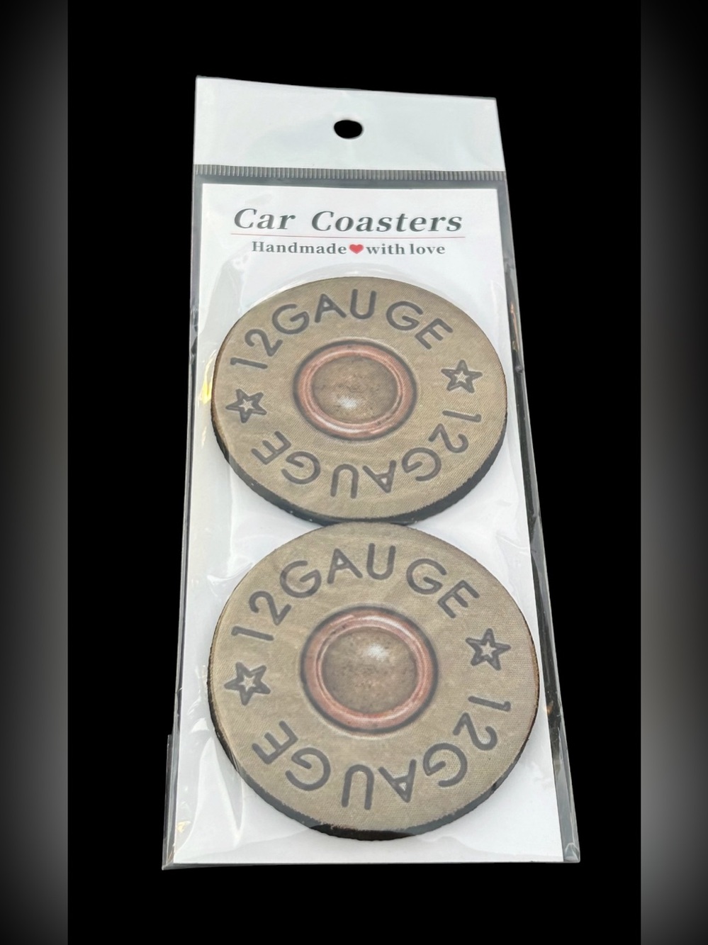 12 Gauge Bullet Shell Style Car Coasters - Brown
